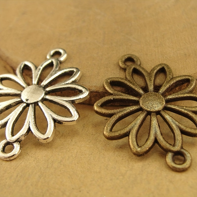 50pcs DIY Alloy Hollow Flower Pendants Retro Accessories Double Hanging