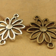 50pcs DIY Alloy Hollow Flower Pendants Retro Accessories Double Hanging