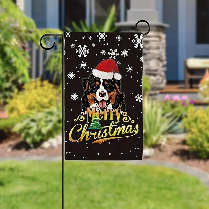 Christmas Garden Flag Mountain Dog Santa Hat Pattern 12x18 Holiday Decor