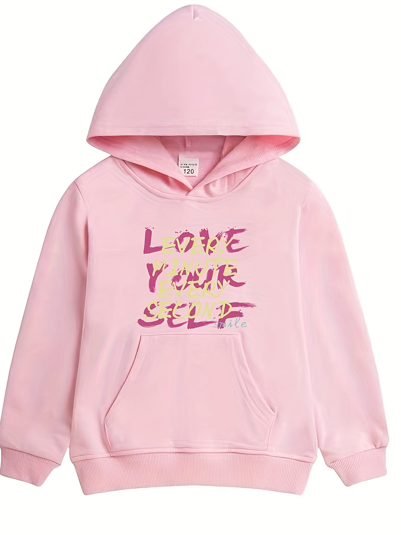 Girls 'Love Yourself' Print Hooded Sweatshirt - Long Sleeve Hoodie Pullover