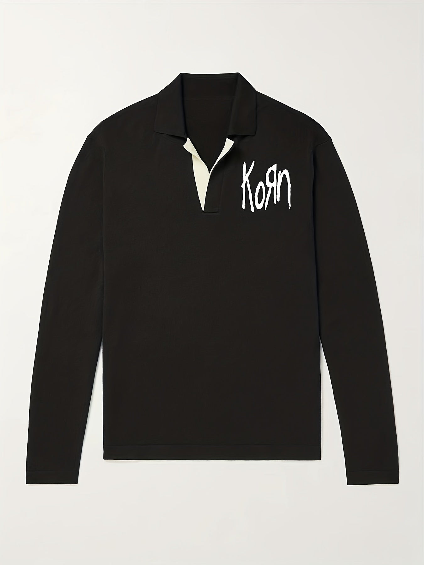 Men's Letter Pattern Polo Sweater Warm V Neck Pullover