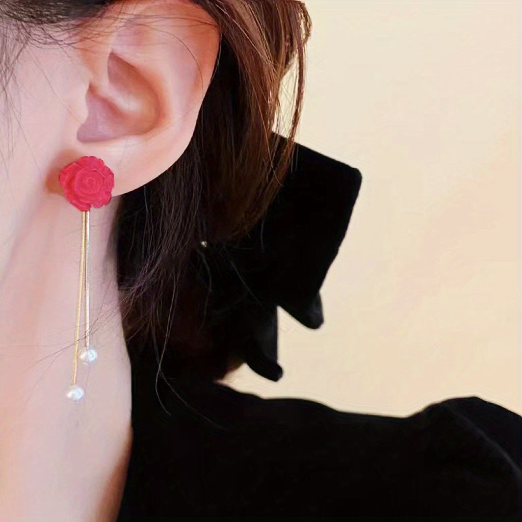 Camellia Tassel Earrings 18K Plated Party Accessories