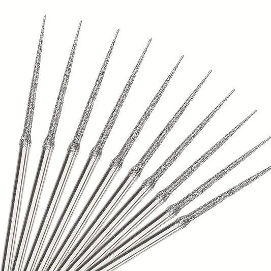 10pcs Diamond Grinding Head Burr Punch Needle Bits 3mm Shank Small Long Cone 1mm