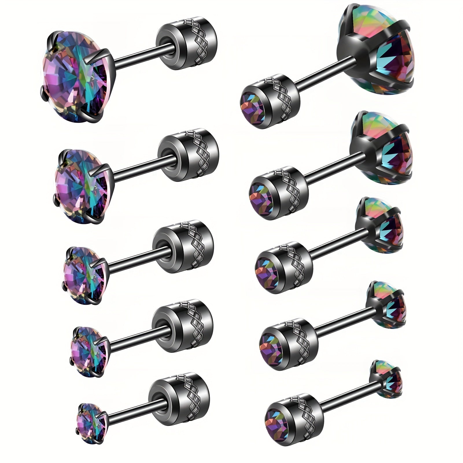 5Pairs Colorful CZ Screw Back Earrings Double Sided Rhinestone Stud Couple Earri