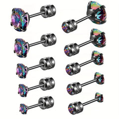 5Pairs Colorful CZ Screw Back Earrings Double Sided Rhinestone Stud Couple Earri