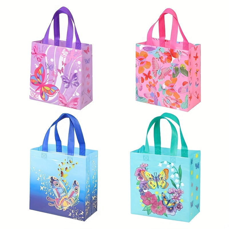 4pcs Butterfly Print Non-woven Bags Portable Handbag