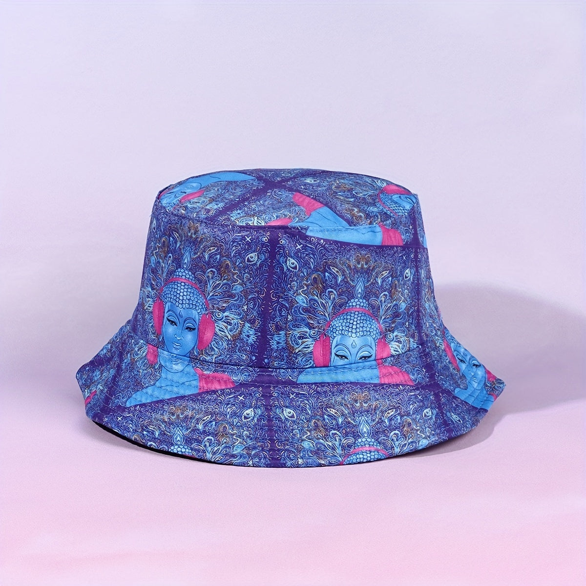 Purple Bucket Hat Buddha Lotus Mushroom Owl Print Basin Hat Halloween Anime Fish
