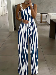Floral Print Wide Leg Jumpsuit with Chain Straps