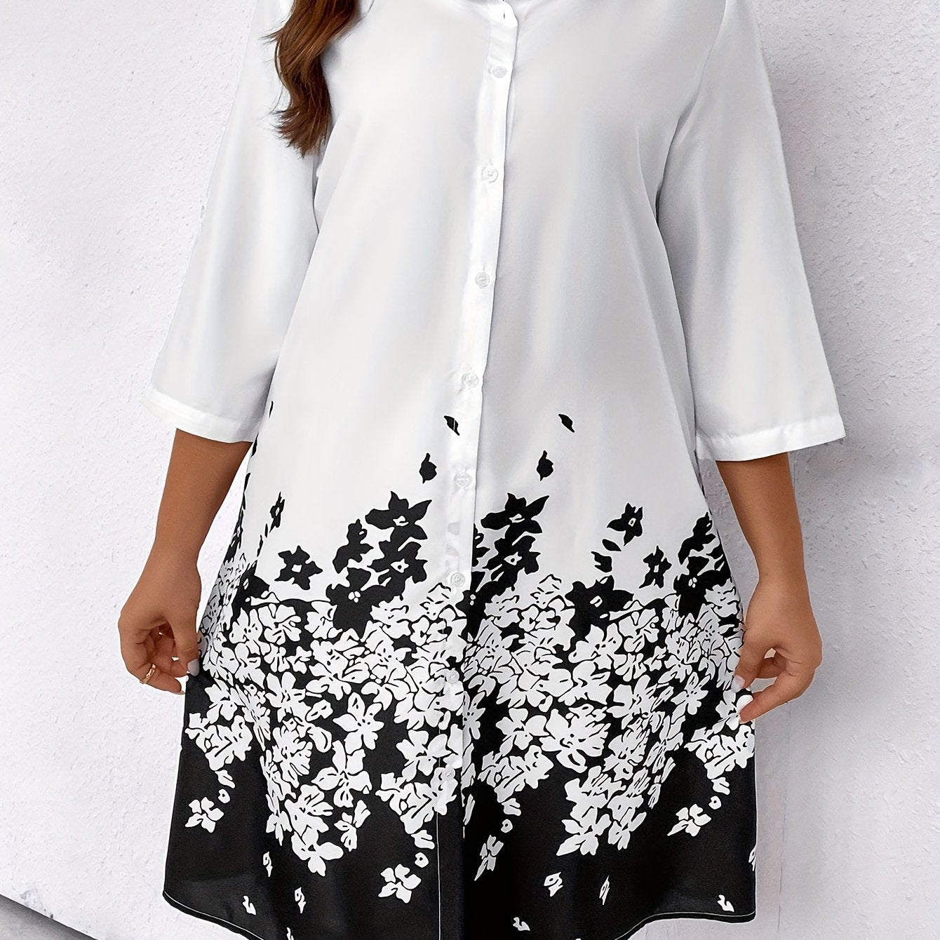 Floral Print Button Up Lapel Collar Shirt Dress