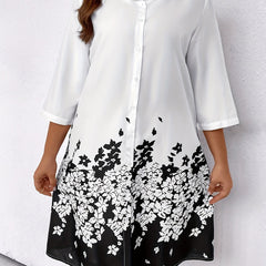Floral Print Button Up Lapel Collar Shirt Dress