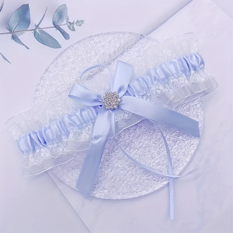 Glam Lace & Rhinestone Bridal Garter with Bow Wedding Accessory