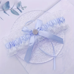 Glam Lace & Rhinestone Bridal Garter with Bow Wedding Accessory