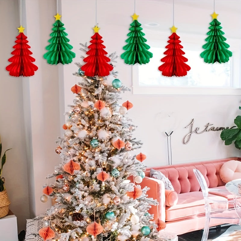 Xmas Tree Decoration Paper Honeycomb Pendant Merry Christmas Hanging Ornaments