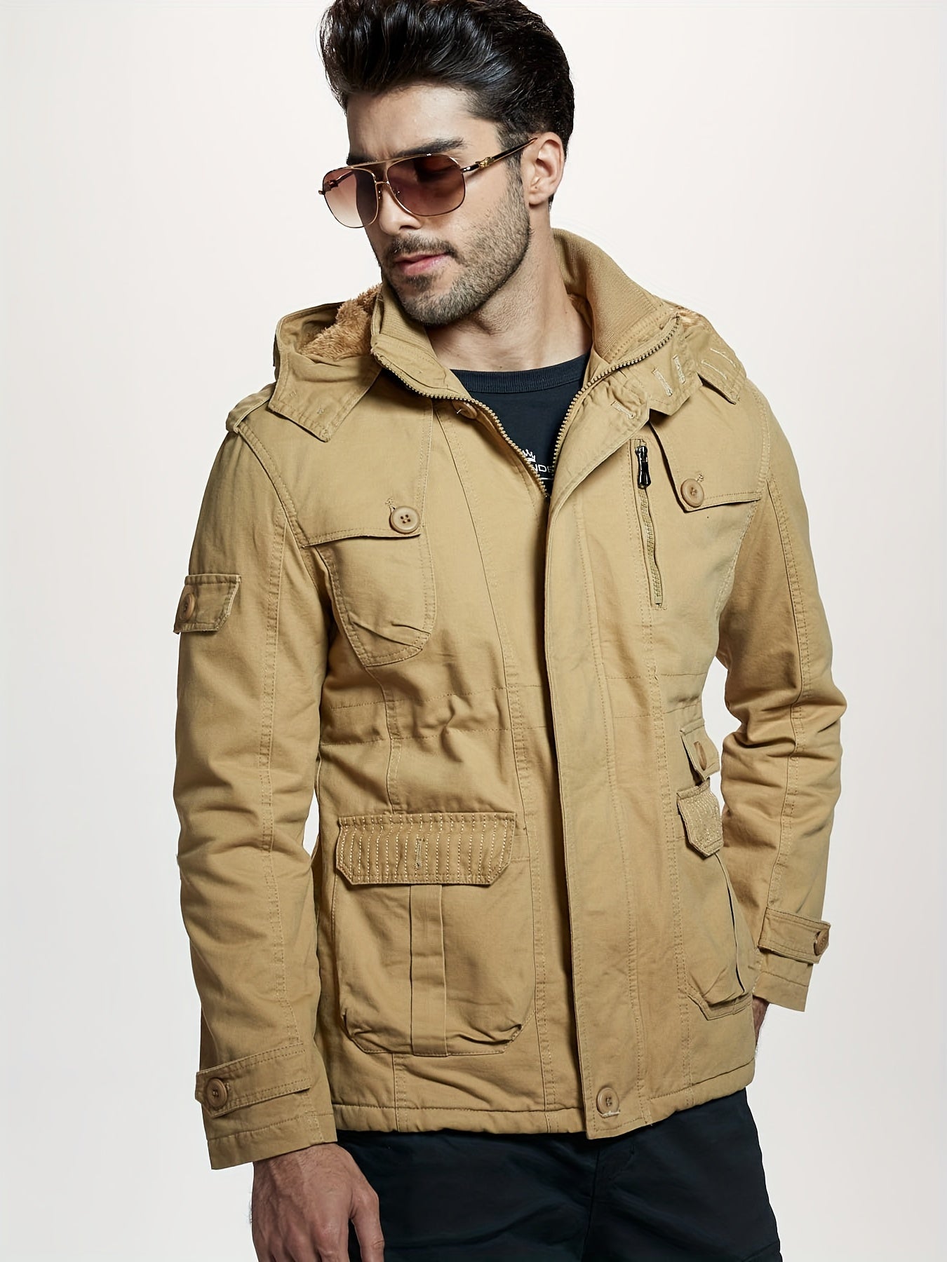 Men's Softshell Hooded Windbreaker Jacket with Pockets