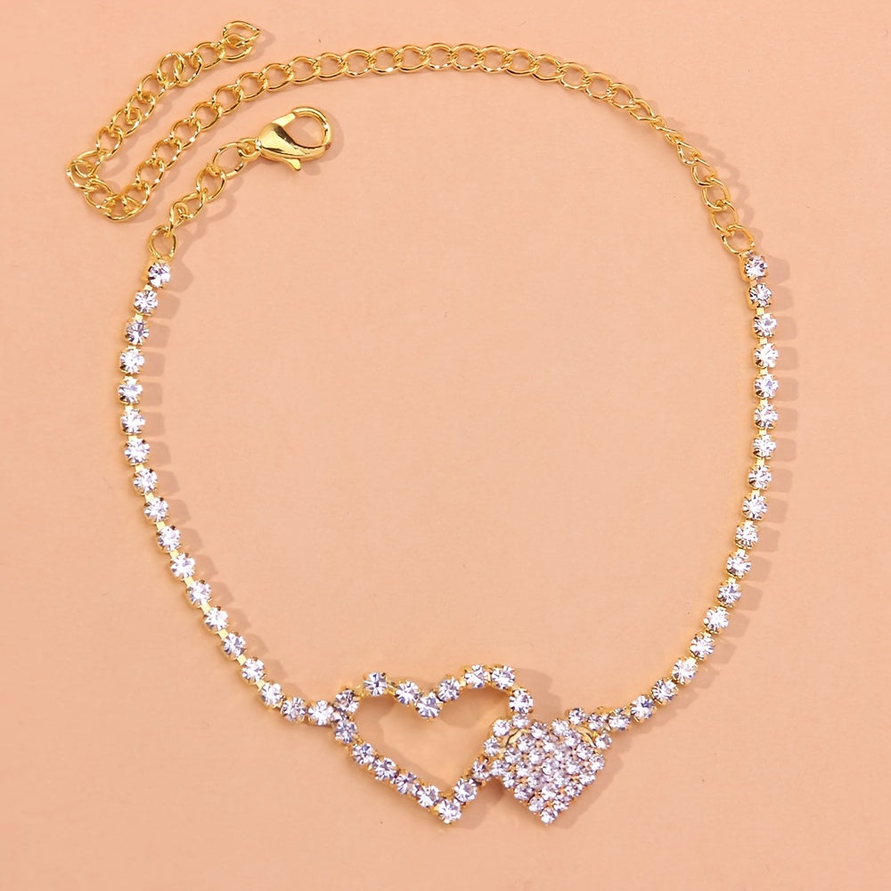 Summer Rhinestone Heart Anklet Adjustable Ankle Bracelet