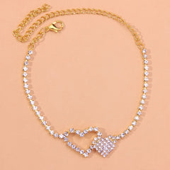 Summer Rhinestone Heart Anklet Adjustable Ankle Bracelet