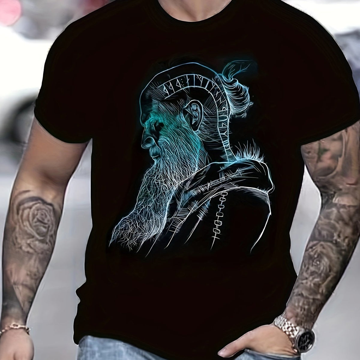 Old Man Pattern Print Men's Short Sleeve Graphic Tee