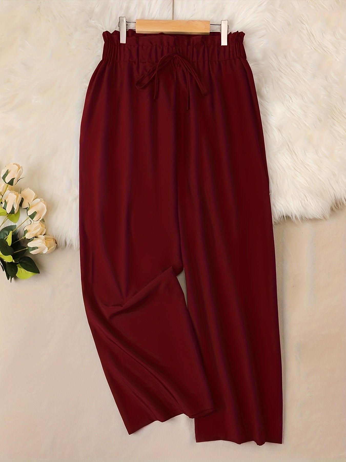  Ruffle Trim Wide Leg Trousers