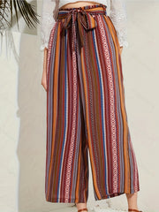  Patchwork Print Wide Leg Trousers with Belt