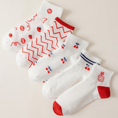 5 Pairs Women's Cherry Tube Socks