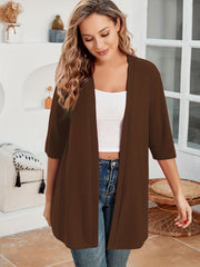  Solid Half Sleeve Open Front Cardigan