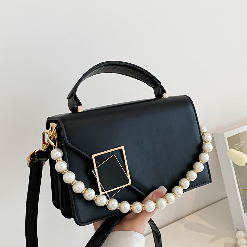 Women's Square Handbag Faux Pearl Chain Crossbody Bag