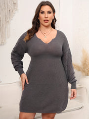  Notched Neck Knitted Sweater Dress