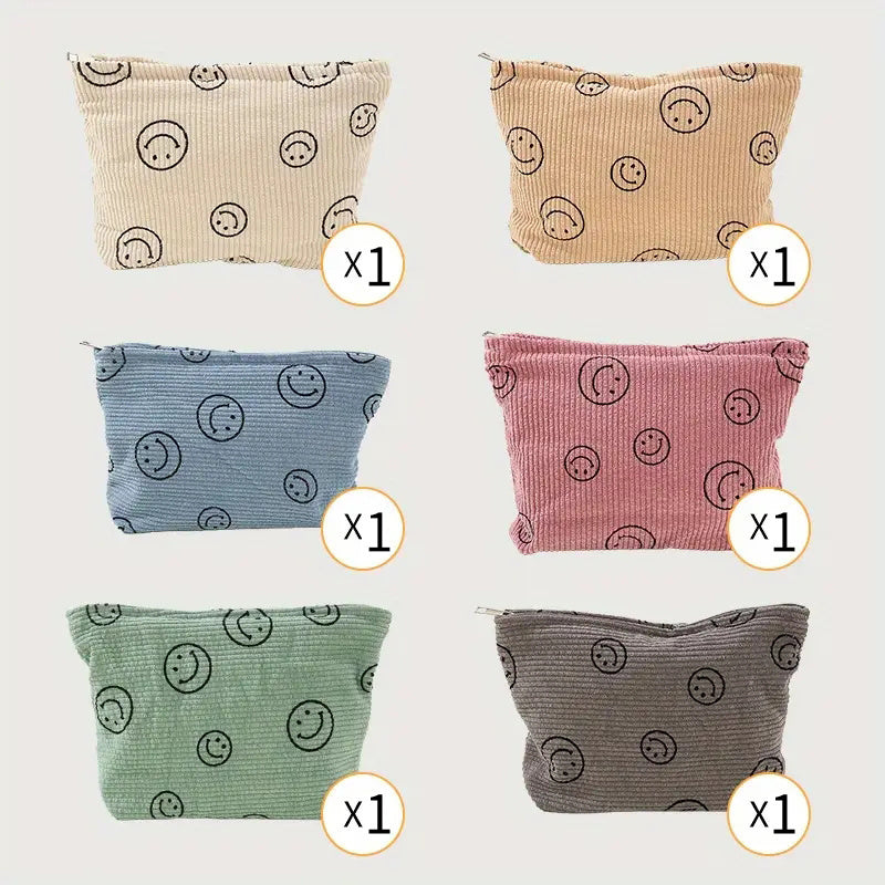 6Pcs Corduroy Cosmetic Bag Smile Makeup Pouch Preppy Makeup Bag