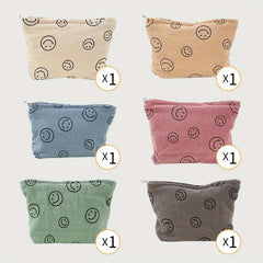 6Pcs Corduroy Cosmetic Bag Smile Makeup Pouch Preppy Makeup Bag