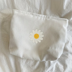 Large Capacity Daisy Corduroy Cosmetic Bag Portable Makeup Storage Bag for Women