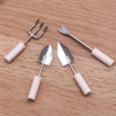 4pcs Dollhouse Wooden Handle Metal Garden Tools
