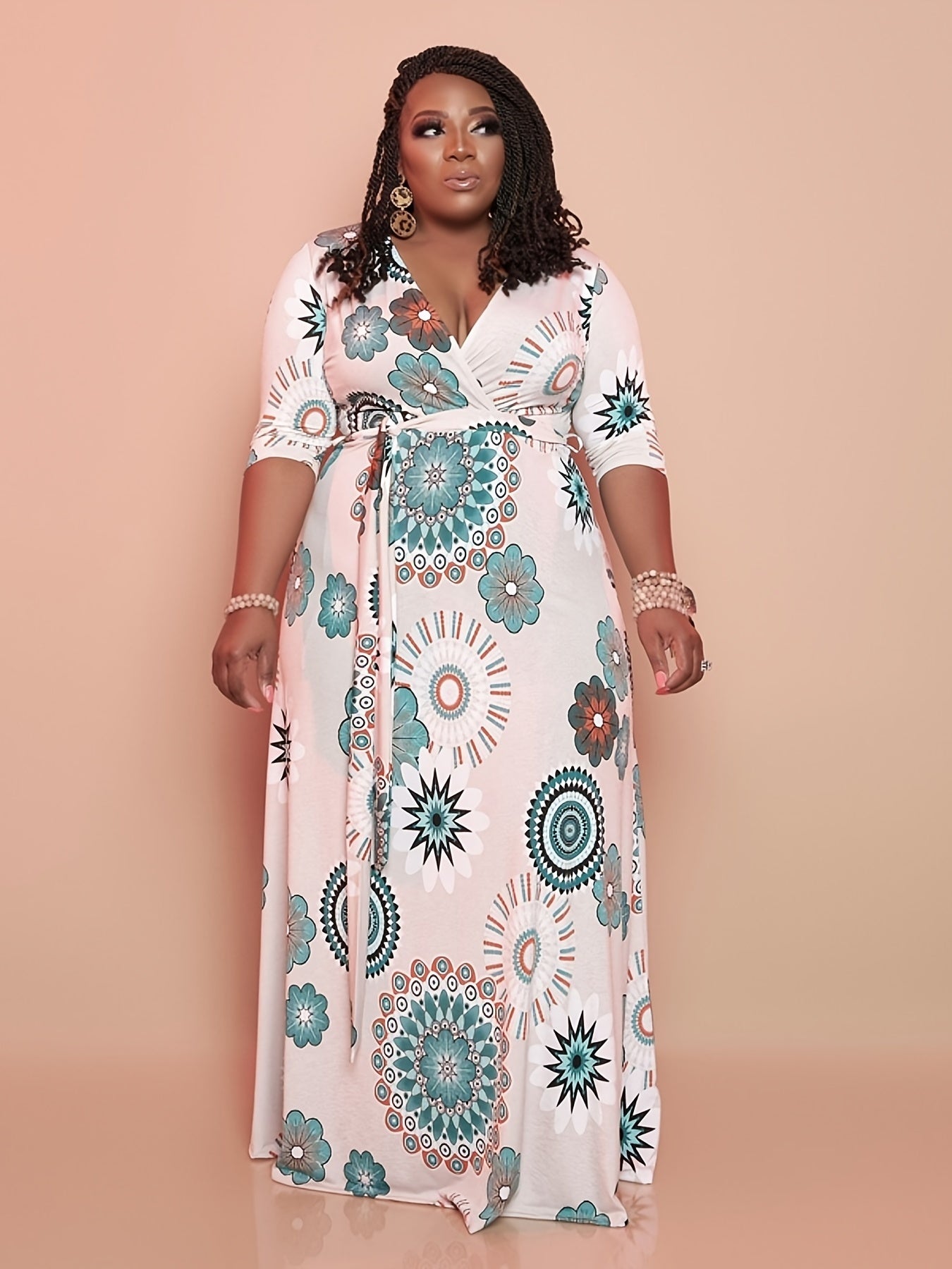  Casual Dress Women's Plus Painting Print Half Sleeve Maxi Dress