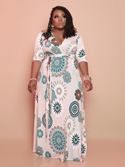  Casual Dress Women's Plus Painting Print Half Sleeve Maxi Dress