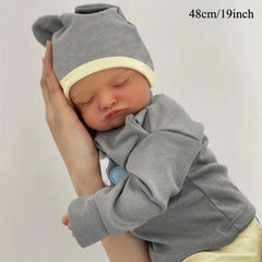 19" Sleeping Reborn Baby Doll w/ 3D Skin & Veins Soft Vinyl Limbs Gray Outfit
