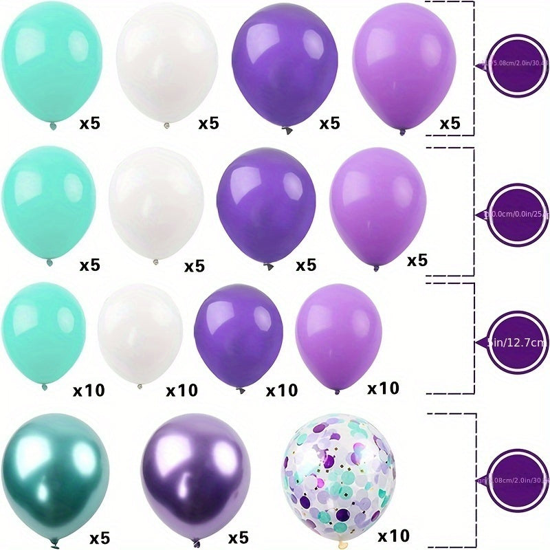 Mermaid Balloon Flower Ring Set with Purple & Green Puffer Balloons