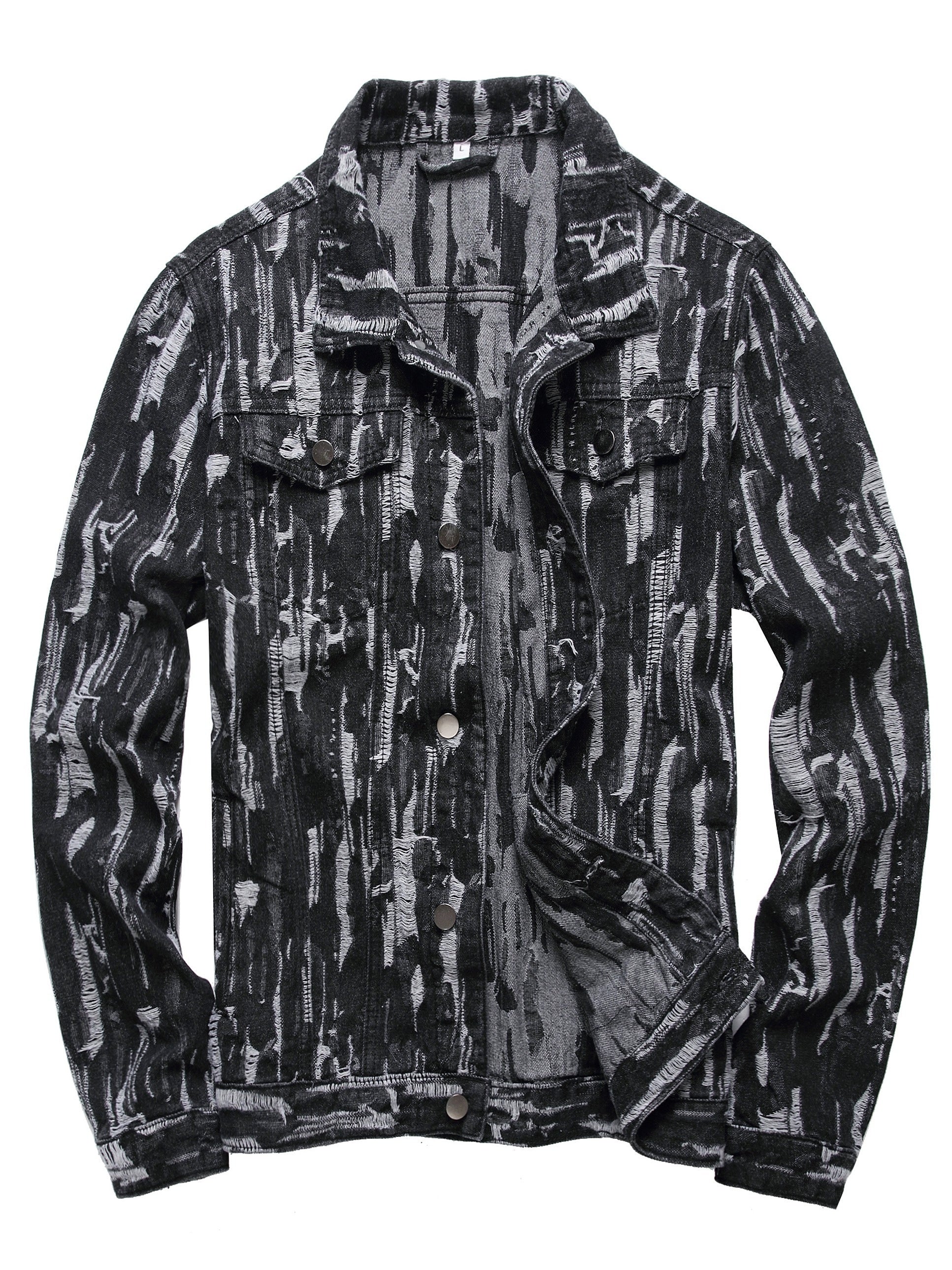 Men's Pattern Denim Jacket Turn-down Collar Chest Collar Jacket