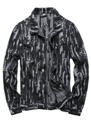 Men's Pattern Denim Jacket Turn-down Collar Chest Collar Jacket