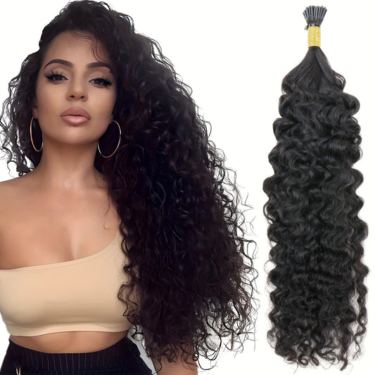 50g Natural Deep Curly I Tip Hair Extensions Brazilian Human Hair 45-72-66-04 Cm