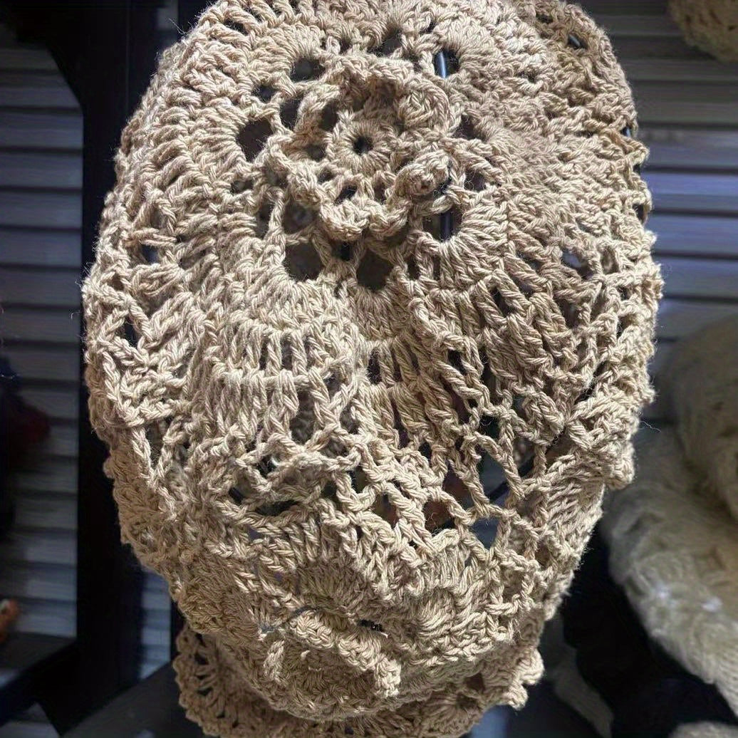 Vintage Flower Crochet Beanie Hollow Out Skull Hat Soft Thin Knit Hats