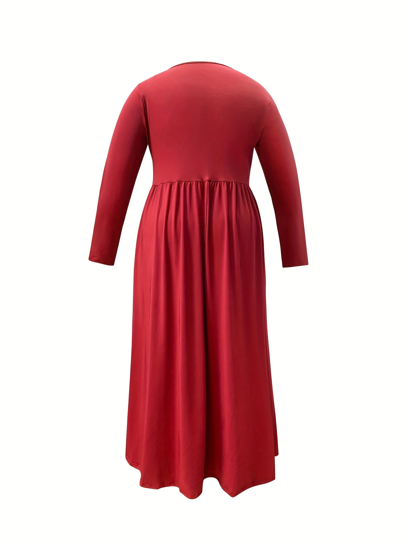  Solid Long Sleeve Round Neck Maxi Dress With Pockets