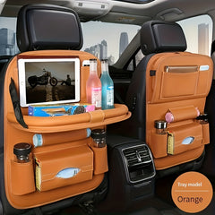 Car Organizer w/Foldable Table Tray PU Leather Kick Mats