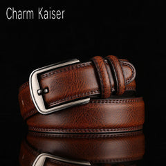 Men's Two Layer Cowhide Belt Punch Pin Buckle Hard Cowboy Pants Belt