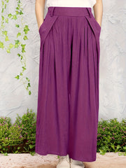  Solid Wide Leg Loose Trousers With Pockets