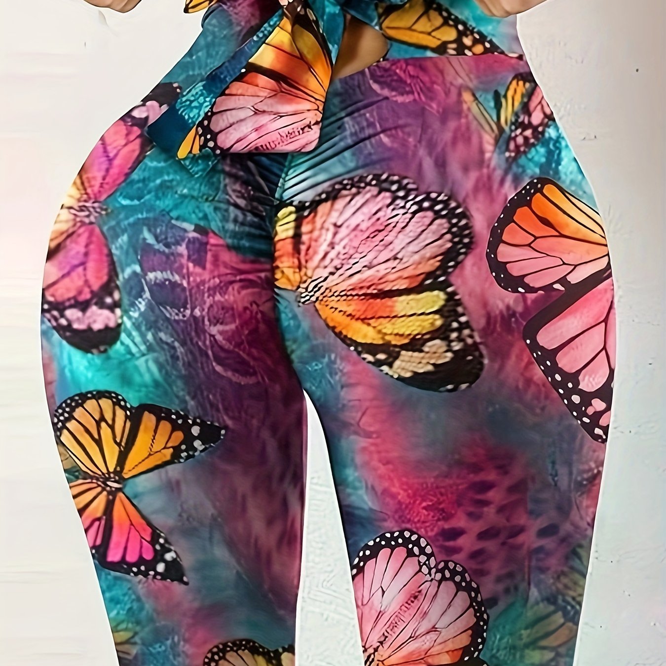  Tie Dye Butterfly Print High Rise Leggings