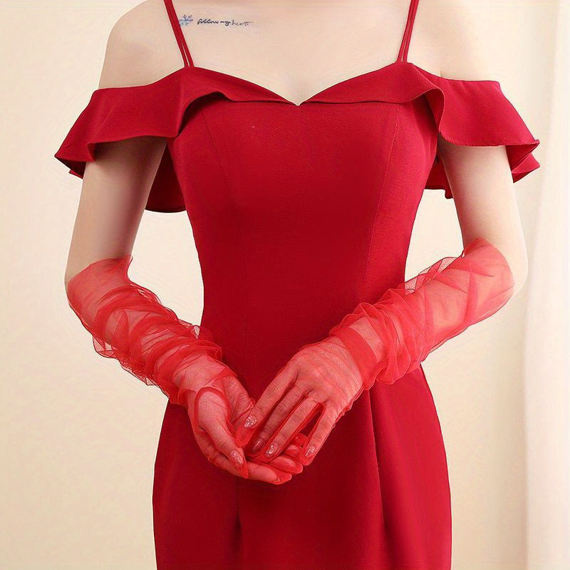 55 Sheer Mesh Gloves Bridal Wedding Long Gloves For Formal Event Party