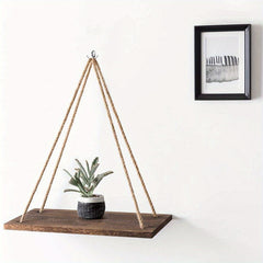 Wood Hanging Shelves Swing Rope Rustic Floating Shelf Wall Display