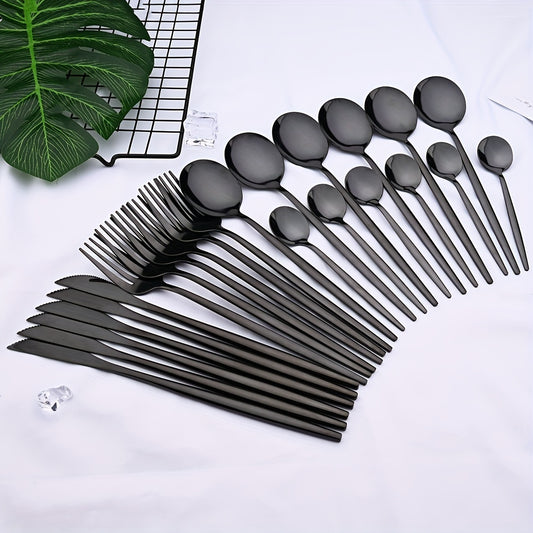 24pcs Stainless Steel Cutlery Set Fork Spoon Tableware Set Dinnerware Set