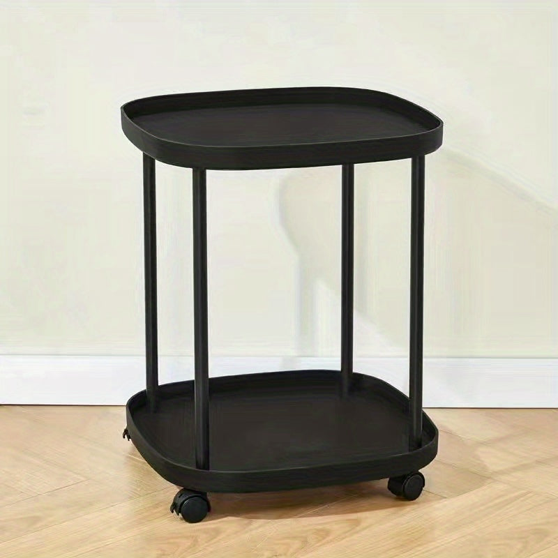 Mobile End Table With Wheels Double Layer Tray Table Bedside Table