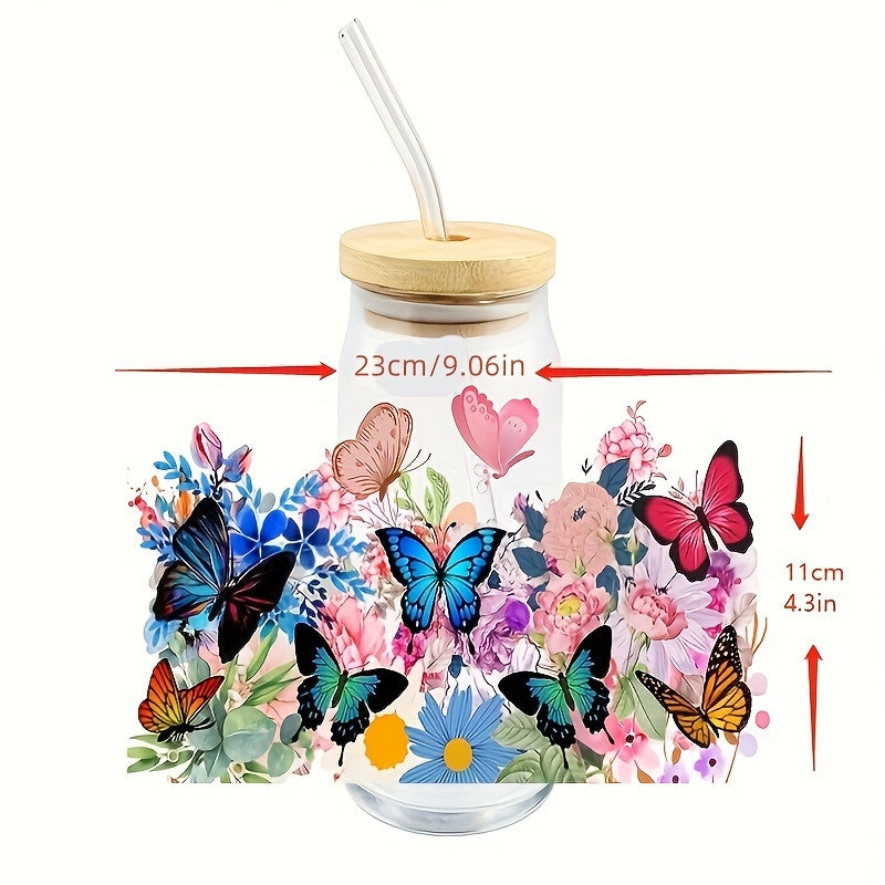 Spring Flower Butterfly UV DTF Transfer Sticker for Libby Glasses 16OZ Cup