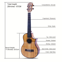 26 Inch Ebony Wood Ukulele for Beginners